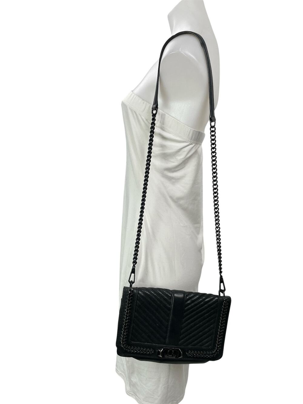 Rebecca Minkoff Chevron Quilted Love Black Chain Crossbody Handbag Size OS